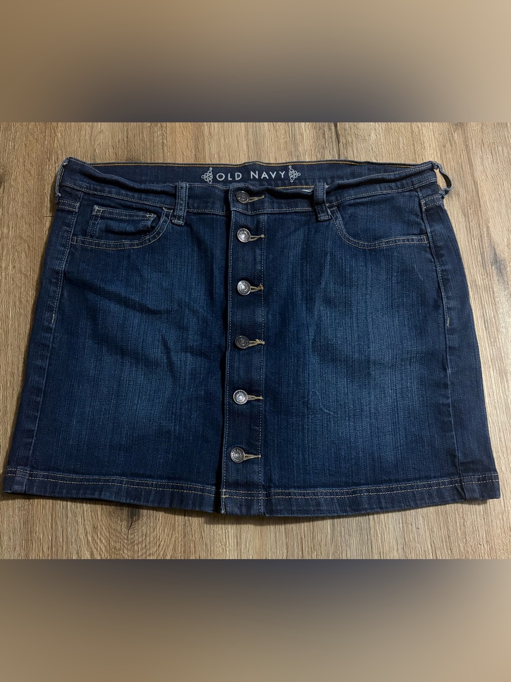 Old Navy - Dark Blue Denim Button-Front Mini Skirt - Size 10
